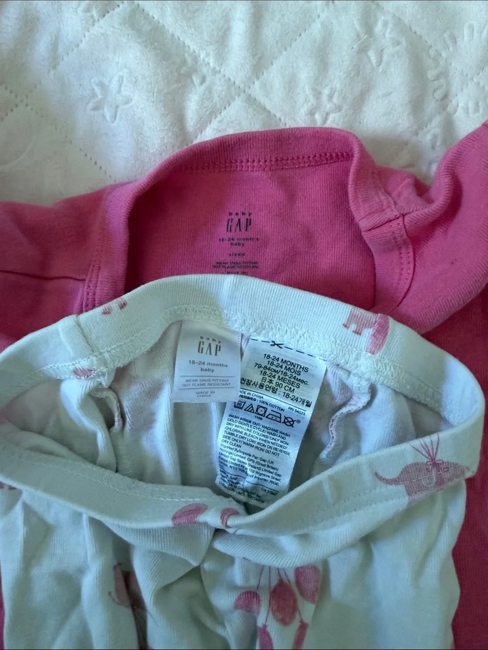 GAP Girls Hot Pink Top and Cream Balloon Pajama Set 12-18months